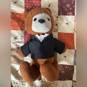 VINTAGE (BUDDY BEAR) Brown Teddy Bear in Black Tuxedo Jacket. 1970s